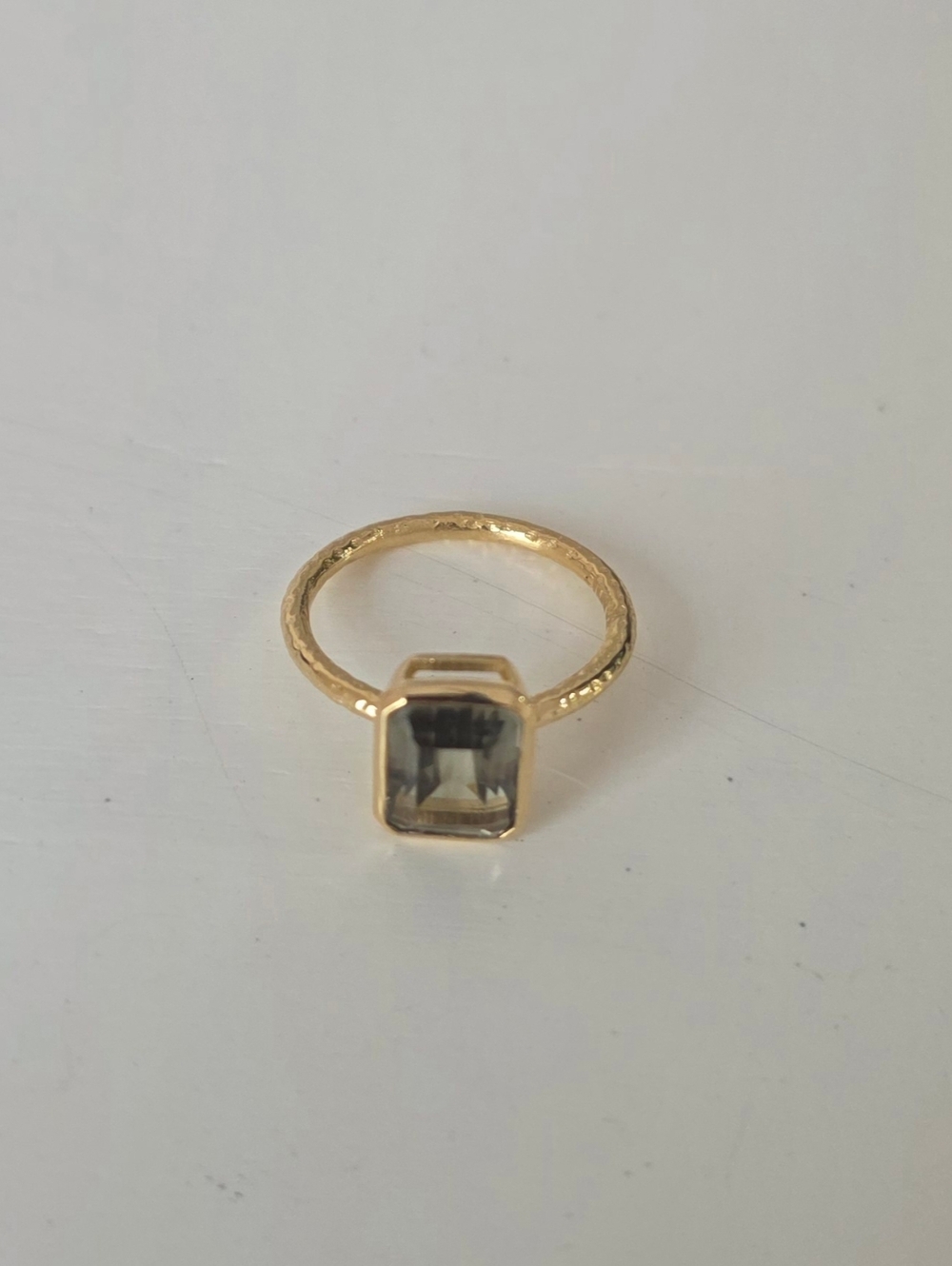 Gold Tone Ring with Rectangular Smoky Gemstone. 925.  14kt Plated.